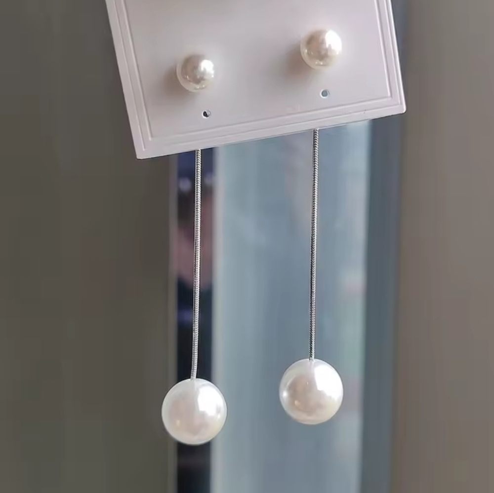 New Pearl Drop Earrings Silver 2 Way